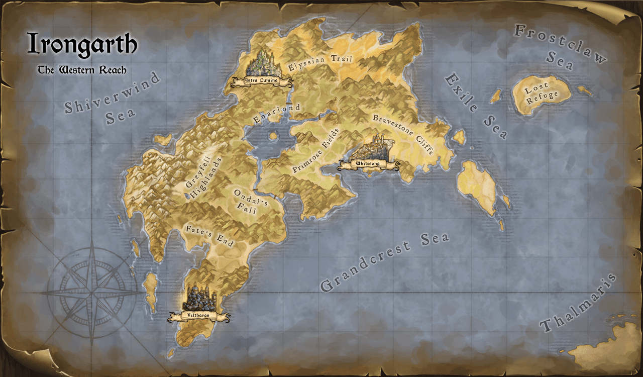 Scars of Honor regional map of Irongarth, The Western Reach — the playtest starting area
